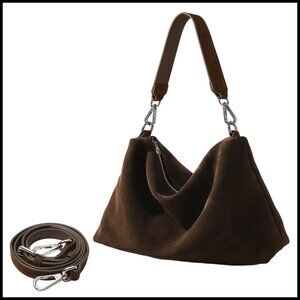 Genuine Leather Suede Hobo Bag Vintage Slouchy Tote Crossbody Shoulder Purse